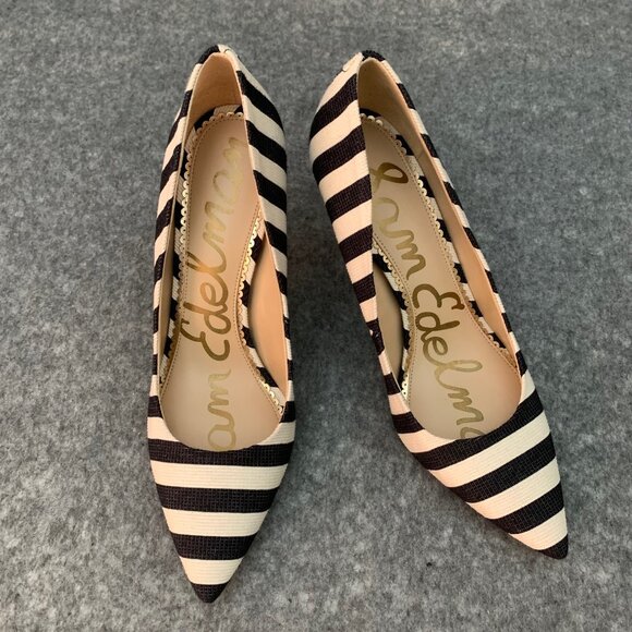 Sam Edelman Hazel Women’s Black and Off White Stripes Pointed Closed Toe Shoes - Picture 2 of 13